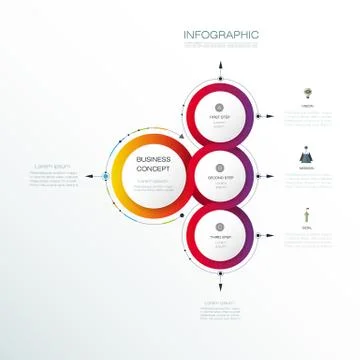 Vector abstract molecules with 3D paper label, integrated circles. Stock Illustration