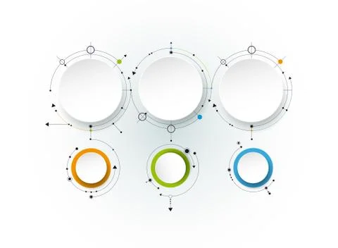 Vector abstract molecules with 3D paper label, integrated circles Stock Illustration