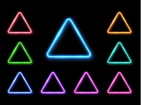 Vector abstract neon triangle set. Light effect. Stock Illustration