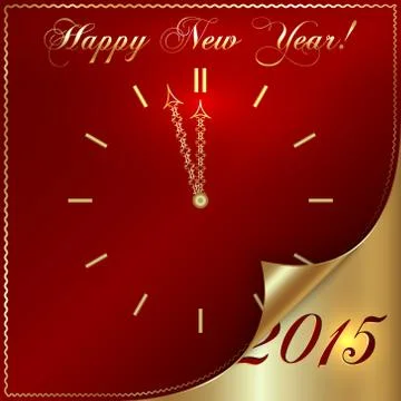 Vector abstract New Year golden clock on dark red background Stock Illustration