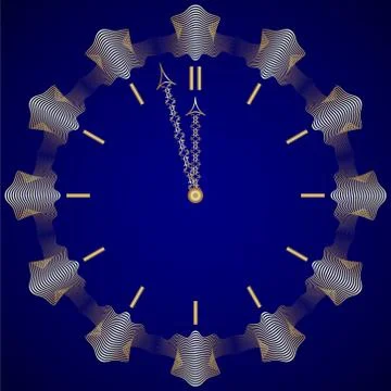 Vector abstract New Year golden clock on dark blue background Stock Illustration