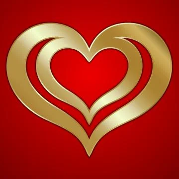 Vector abstract pair of golden hearts on red background Illustrazione stock
