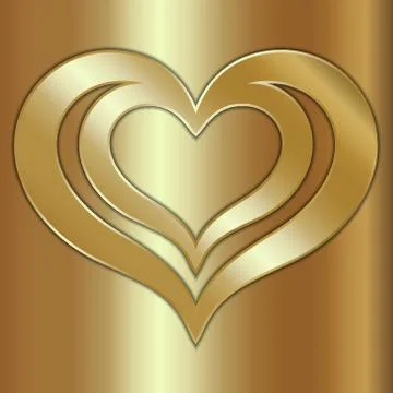 Vector abstract pair of golden hearts on red background Stock Illustration