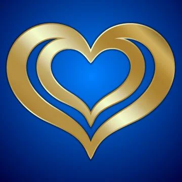Vector abstract pair of golden hearts on blue background Stock Illustration