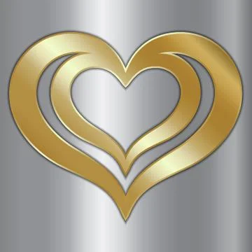 Vector abstract pair of golden hearts on silver background Stock Illustration