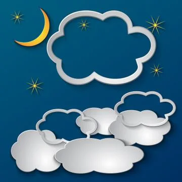 Vector abstract paper collage illustration of night sky with clouds and place Illustrazione stock