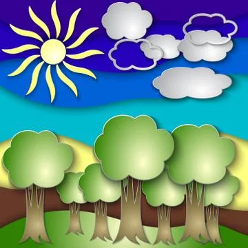 Vector abstract paper collage illustration with trees Stock Illustration