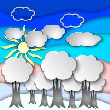 Vector abstract paper collage illustration with trees in winter Stock Illustration