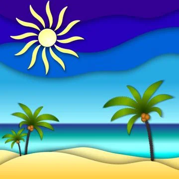 Vector abstract paper collage illustration with sun, sea, beach Stock Illustration