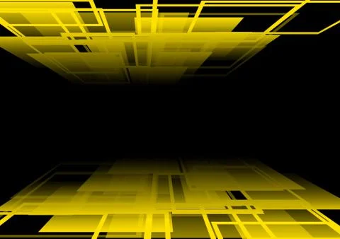 Vector : Abstract perspective yellow line and square on black background Stock Illustration