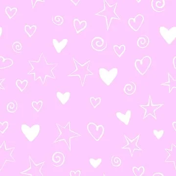 Vector abstract pink seamless pattern of simple elements - stars hearts spira Stockillustratie
