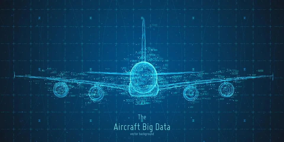 Vector abstract plane big data graph visualization. Aircraft infographics aes Stock Illustration