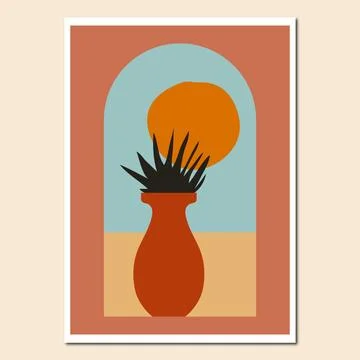 Vector of abstract plant wall art frame. Ilustración de archivo