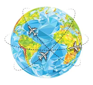 Vector abstract polygonal Earth planet with flying airplanes Illustrazione stock