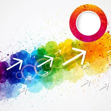 Vector abstract rainbow watercolor background with arrows and paint splash .. Illustrazione stock