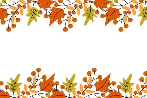 Vector Abstract rectangular frame border of autumn leaves and twigs in trendy Stock Illustration