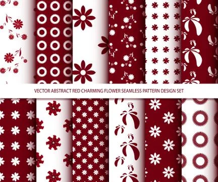 Vector abstract red charming flower seamless pattern design set Stock Illustration