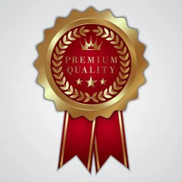 Vector abstract round gold badge with ribbon and wreath Stock Illustration