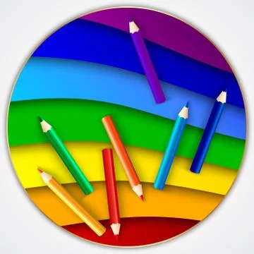 Vector abstract round rainbow circle with color pencils Stock Illustration