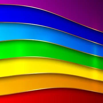 Vector abstract round rainbow curve lines with golden border Stock Illustration