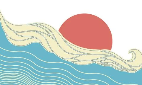Vector abstract sea waves and sun Stock Illustration