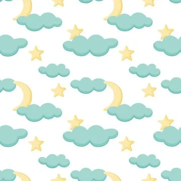 Vector abstract seamless background with clouds, moon, stars. Great for paper Stock Illustration