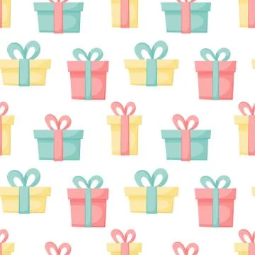 Vector abstract seamless background with colored present boxes. Gifts for the Stock Illustration