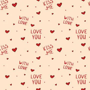 Vector abstract seamless background with hearts and lettering for Valentines day Stock Illustration