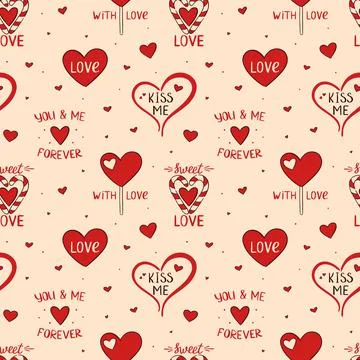 Vector abstract seamless background with hearts and lollipop and and letters for Stock Illustration