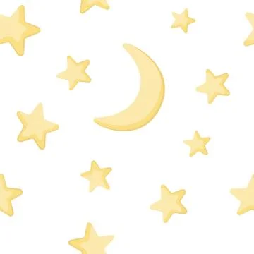 Vector abstract seamless background with yellow stars and moon. Endless pattern Stock Illustration