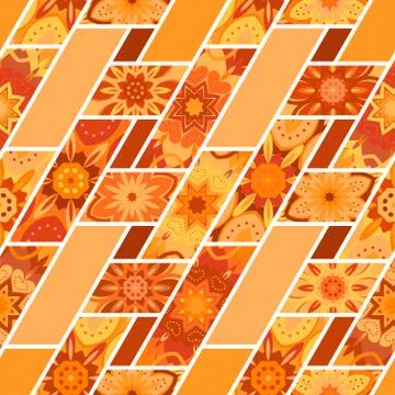 Vector abstract seamless patchwork pattern with geometric and floral ornaments 스톡 일러스트