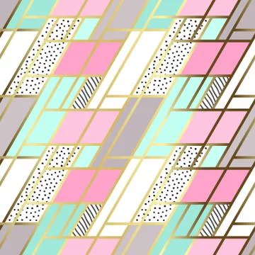 Vector abstract seamless patchwork pattern with geometric and floral ornaments Illustrazione stock