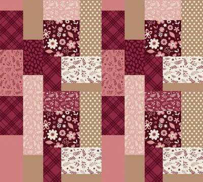 Vector abstract seamless patchwork pattern with geometric and floral orname.. 스톡 일러스트
