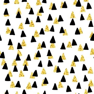 Vector abstract seamless pattern. Black and pailette gold triangle shapes Illustrazione stock