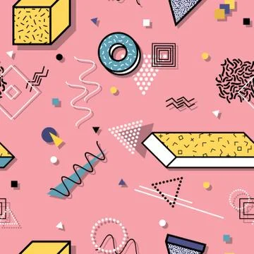 Vector abstract seamless pattern with geometric 3d shapes. Illustrazione stock