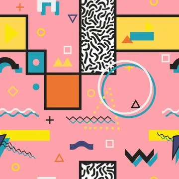 Vector abstract seamless pattern with geometric elements. Vibrant memphis design 스톡 일러스트