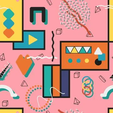Vector abstract seamless pattern with geometric elements. Trendy bright 스톡 일러스트