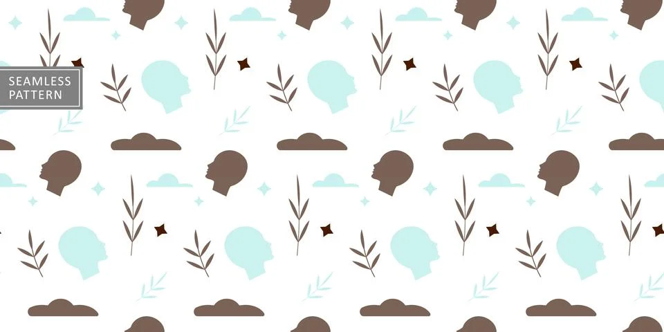 Vector abstract seamless pattern with heads, clouds, branches イラスト素材