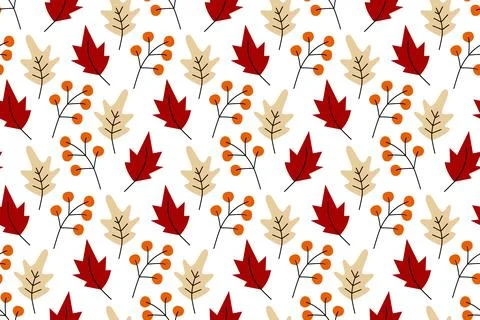 Vector abstract seamless pattern with leaves and twigs in trendy bright autumnal Stock Illustration