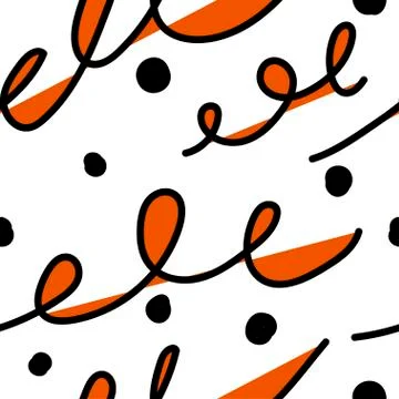 Vector abstract seamless pattern. Prints black and orange ines and hand drawn Illustrazione stock