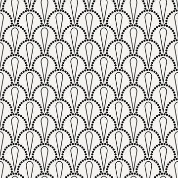 Vector abstract seamless wavy pattern with dotted geometrical fish scale layo Stock Illustration