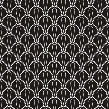 Vector abstract seamless wavy pattern with dotted geometrical fish scale layo Stock Illustration