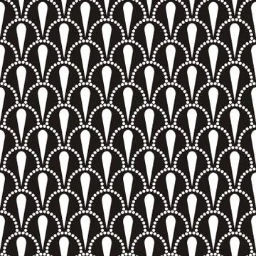 Vector abstract seamless wavy pattern with dotted geometrical fish scale layo Stock Illustration