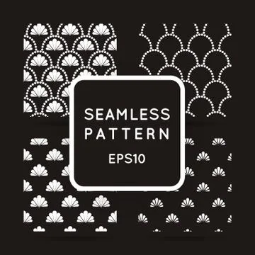 Vector abstract seamless wavy pattern with dotted geometrical fish scale layo Illustrazione stock