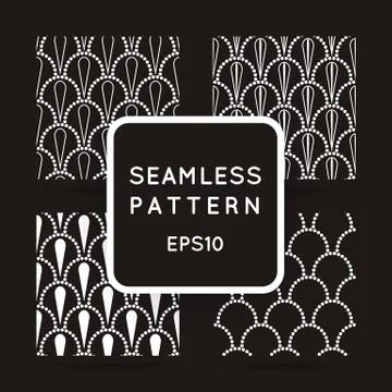 Vector abstract seamless wavy pattern with dotted geometrical fish scale layo Stock Illustration