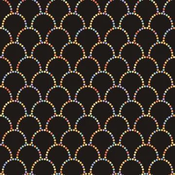 Vector abstract seamless wavy pattern with dotted geometrical fish scale layo Stock Illustration