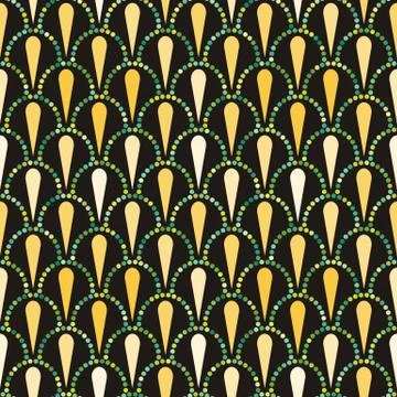 Vector abstract seamless wavy pattern with dotted geometrical fish scale layo Stock Illustration