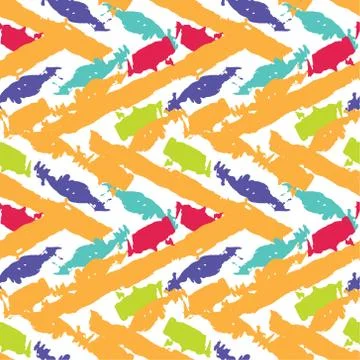 Vector abstract seamless wavy pattern. Hand drawn brush strokes illustration. Stock Illustration