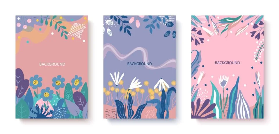 Vector abstract set cards decorated with herbs and flowers. Applicable for Stock Illustration
