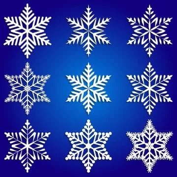 Vector abstract set of white snowflakes on blue background Stock Illustration